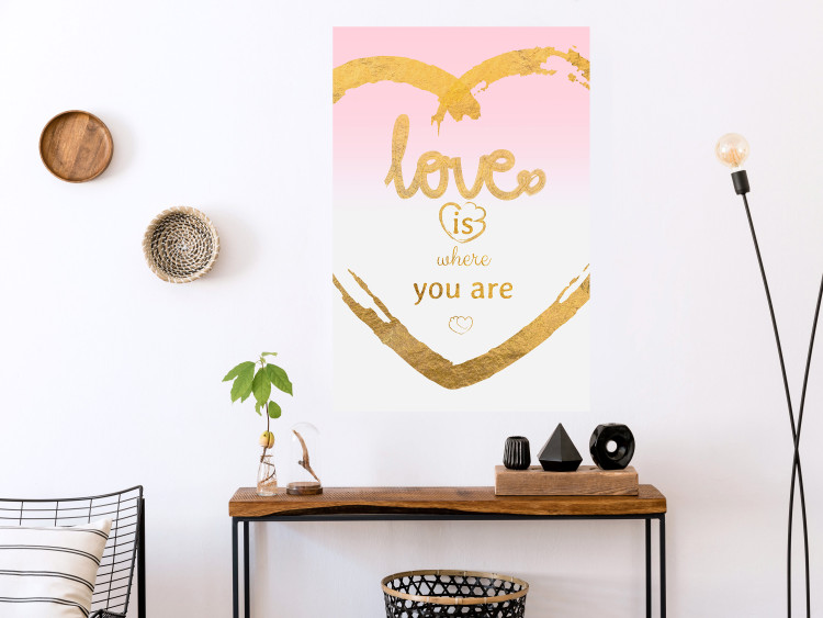 Wall Poster Love Is Where You Are - golden heart and romantic English text 125235 additionalImage 17