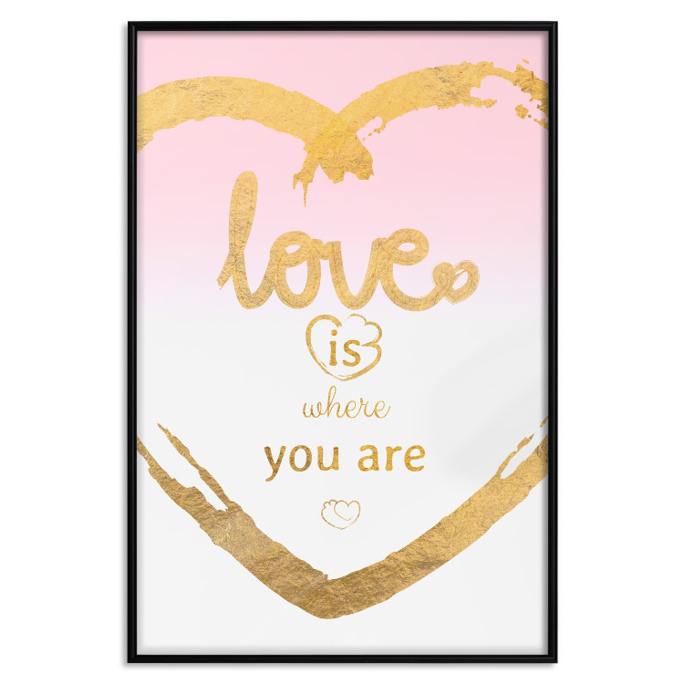 Wall Poster Love Is Where You Are - golden heart and romantic English text 125235 additionalImage 18