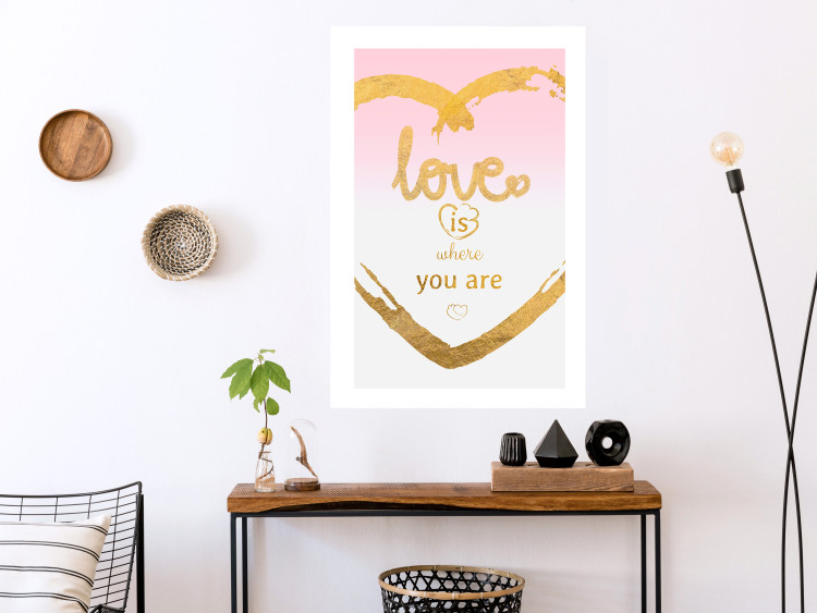 Wall Poster Love Is Where You Are - golden heart and romantic English text 125235 additionalImage 2