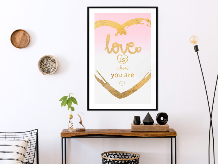 Wall Poster Love Is Where You Are - golden heart and romantic English text 125235 additionalImage 4