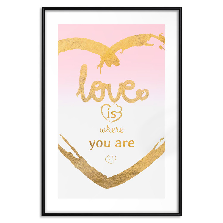 Wall Poster Love Is Where You Are - golden heart and romantic English text 125235 additionalImage 15