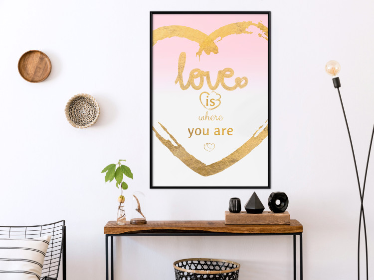 Wall Poster Love Is Where You Are - golden heart and romantic English text 125235 additionalImage 3