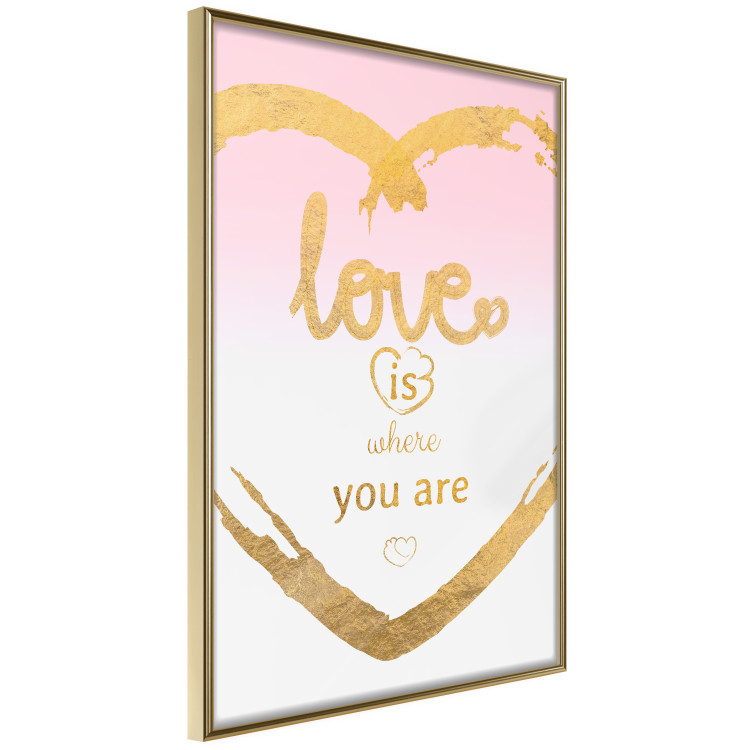 Wall Poster Love Is Where You Are - golden heart and romantic English text 125235 additionalImage 12