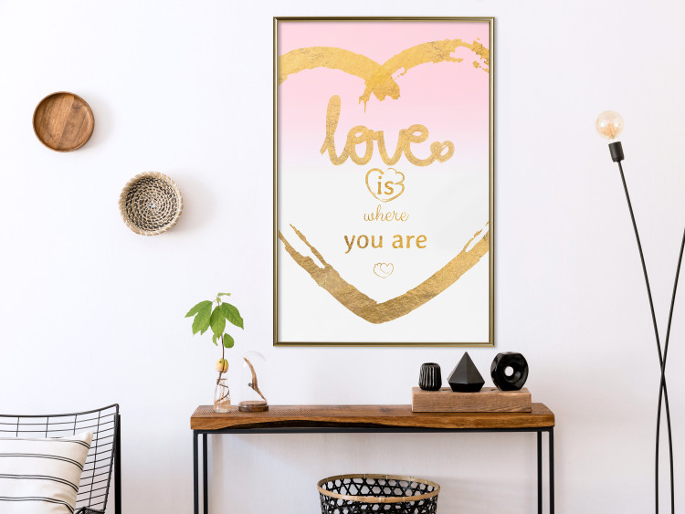 Wall Poster Love Is Where You Are - golden heart and romantic English text 125235 additionalImage 5