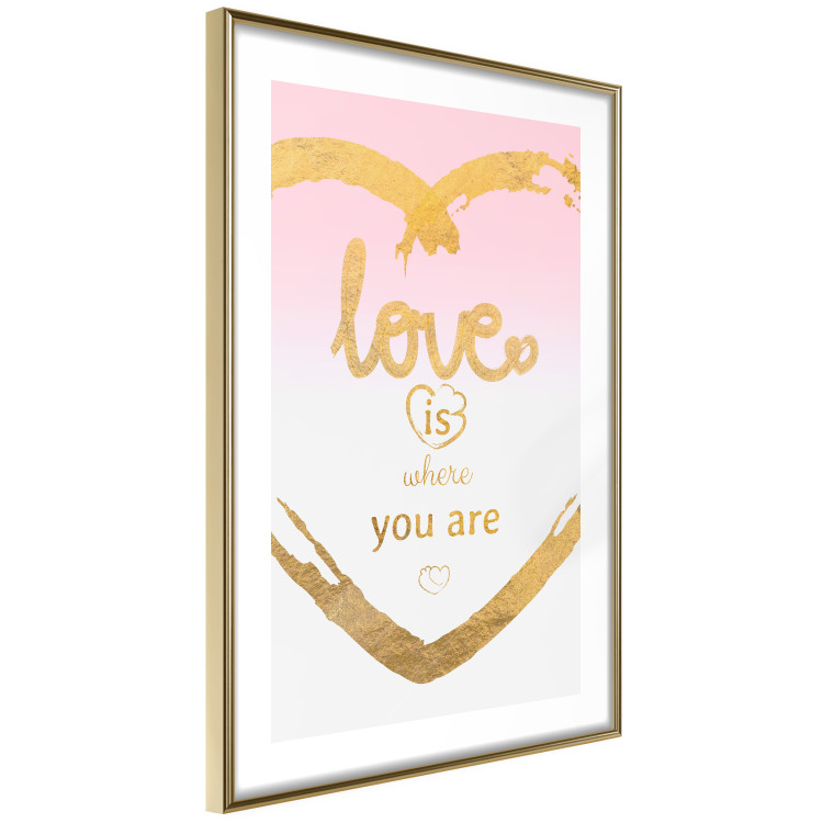 Wall Poster Love Is Where You Are - golden heart and romantic English text 125235 additionalImage 6