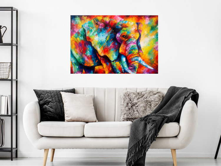 Wall Poster Colorful Giant - multicolored elephant composition in a watercolor motif 127035 additionalImage 2