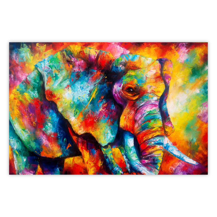Wall Poster Colorful Giant - multicolored elephant composition in a watercolor motif 127035
