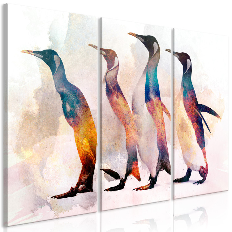 Canvas Penguin Wanderings (3-part) - colorful birds on a creative background 127535 additionalImage 2