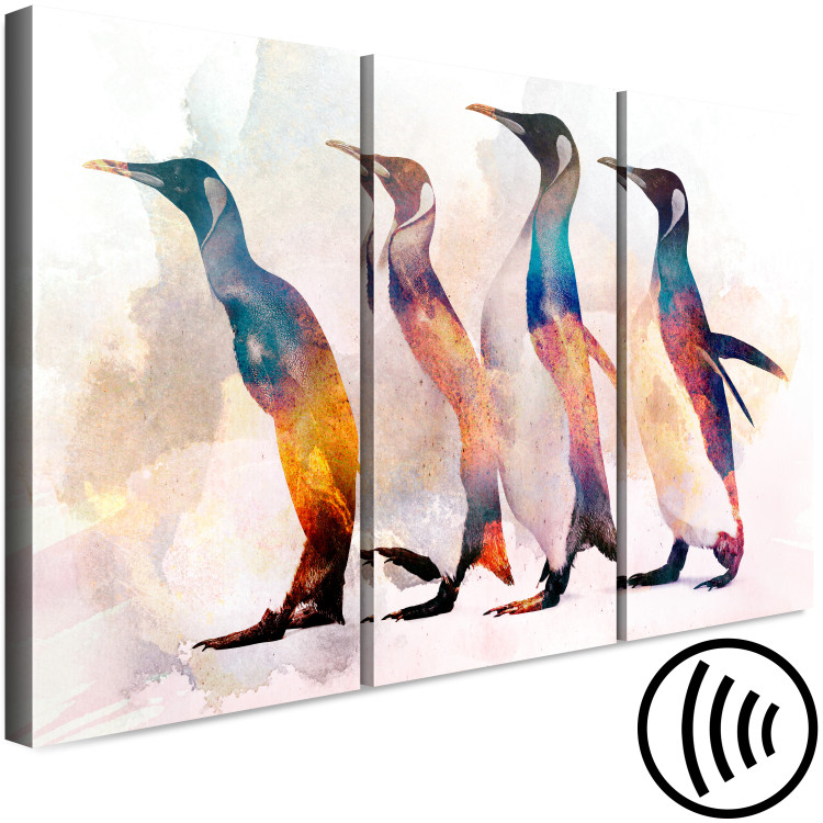 Canvas Penguin Wanderings (3-part) - colorful birds on a creative background 127535 additionalImage 6
