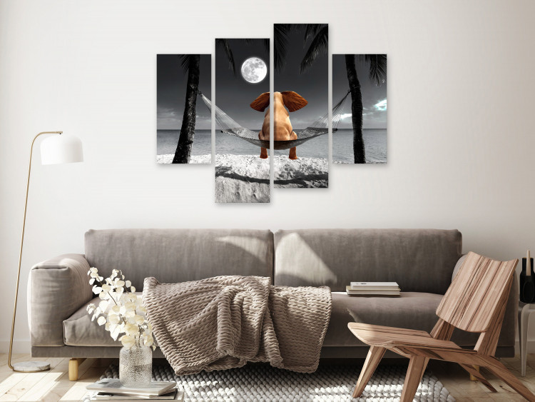 Canvas Print Elephant on a hammock looking at the moon - 4 parts elephant abstract 128835 additionalImage 3