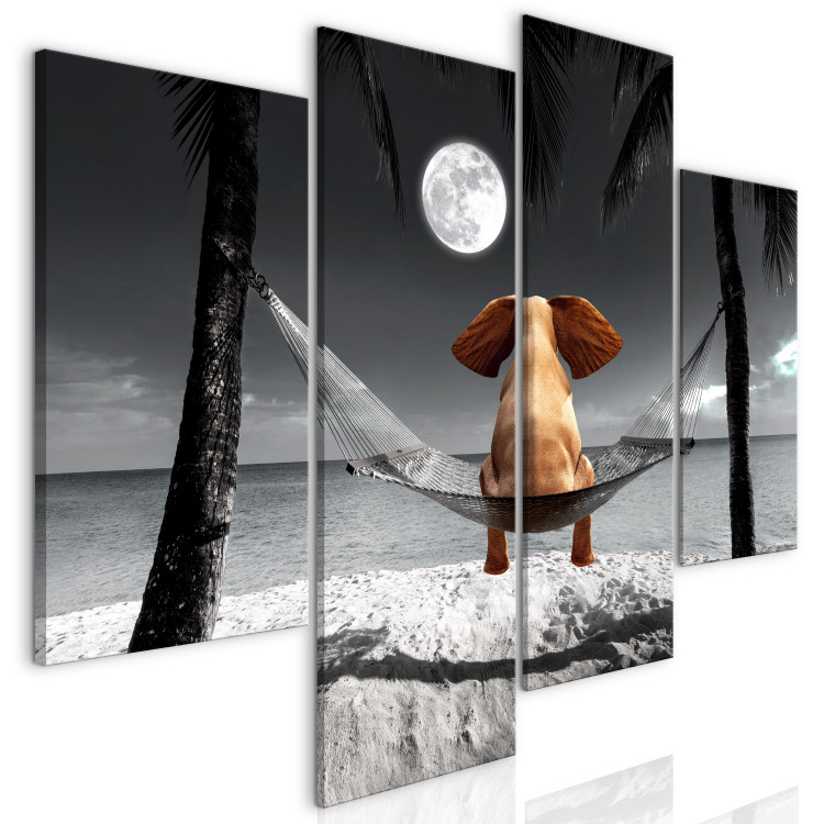 Canvas Print Elephant on a hammock looking at the moon - 4 parts elephant abstract 128835 additionalImage 2
