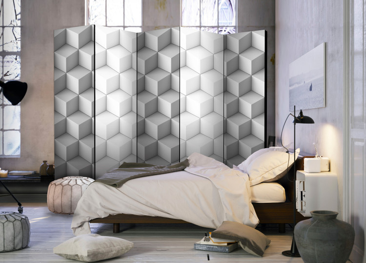 Room Divider Screen 3D Cubes (5-piece) - geometric figures in white abstraction 128935 additionalImage 2