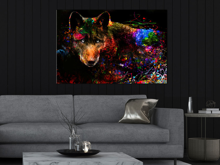 Canvas Print Colorful Shadow (1-part) wide - abstract multicolored wolf 129035 additionalImage 3