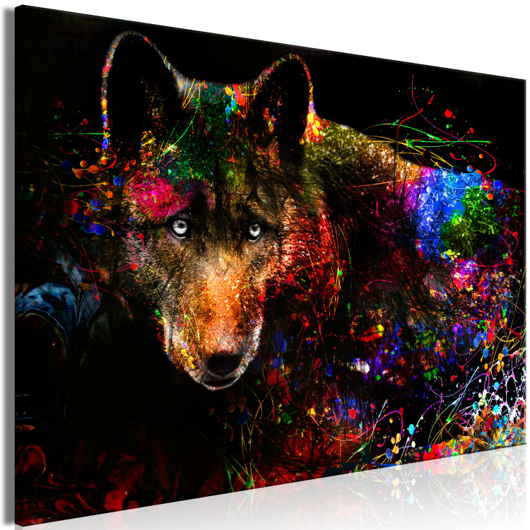 Canvas Print Colorful Shadow (1-part) wide - abstract multicolored wolf 129035 additionalImage 2