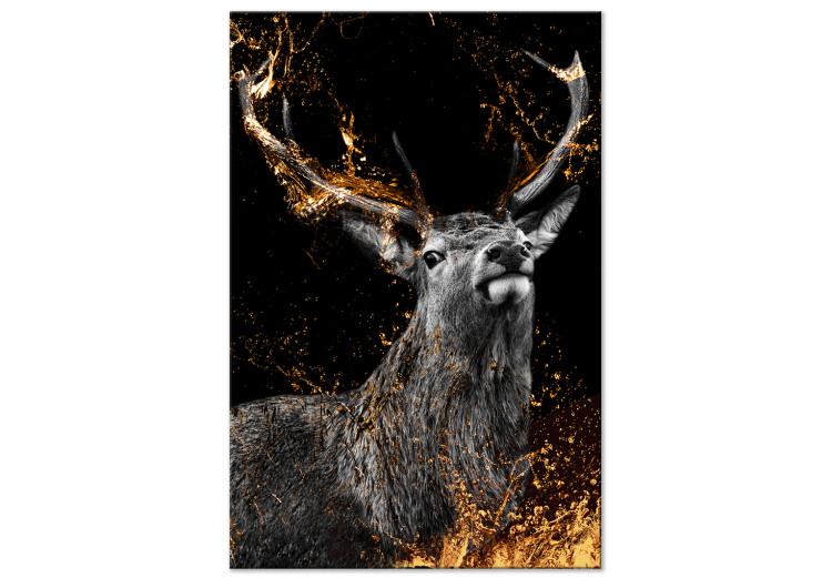 Canvas Art Print Golden Horn (1-part) vertical - fantastical deer on a dark background 129535