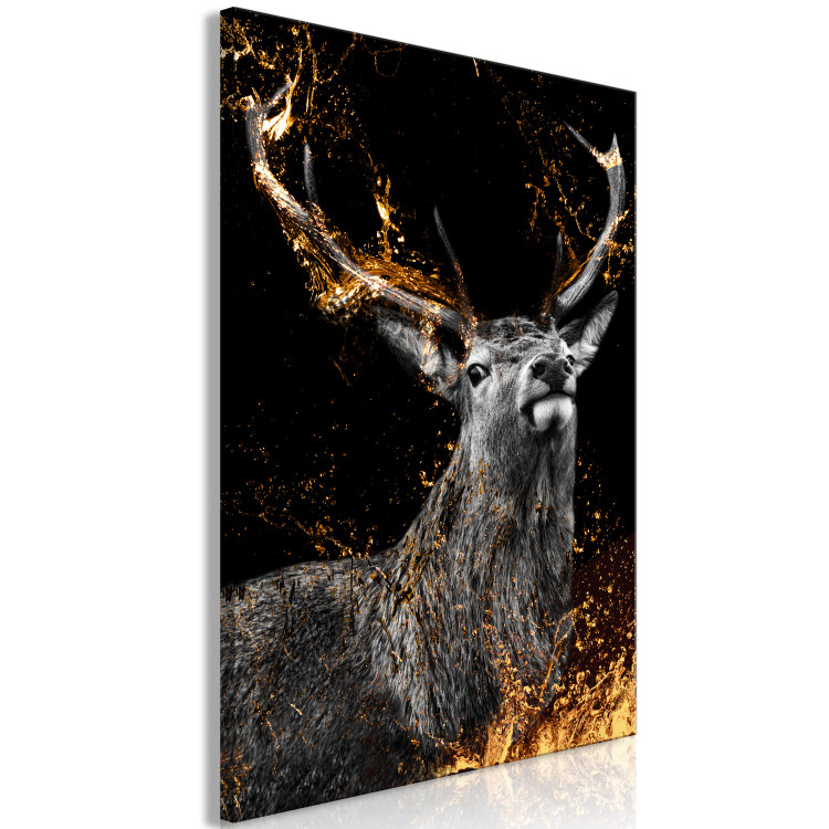 Canvas Art Print Golden Horn (1-part) vertical - fantastical deer on a dark background 129535 additionalImage 2