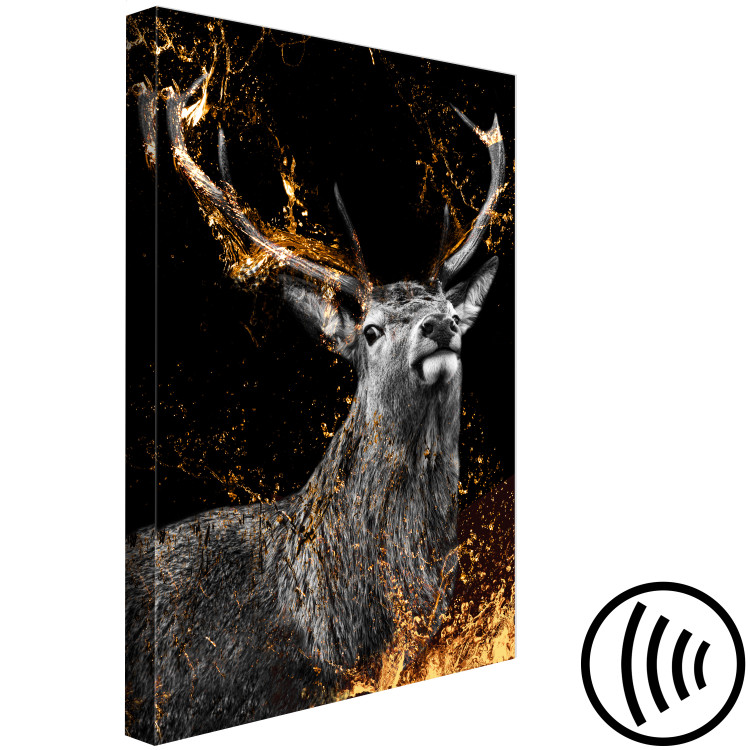 Canvas Art Print Golden Horn (1-part) vertical - fantastical deer on a dark background 129535 additionalImage 6