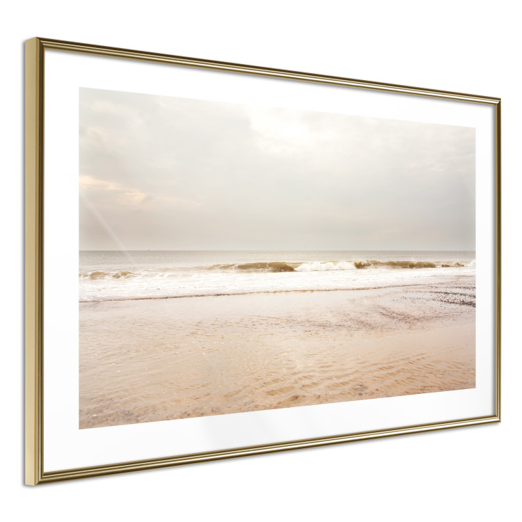 Poster Sea After the Storm - beach and sea landscape with waves against a gray sky 129835 additionalImage 11