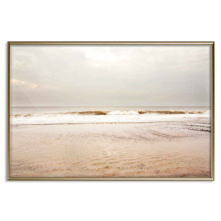 Poster Sea After the Storm - beach and sea landscape with waves against a gray sky 129835 additionalImage 21