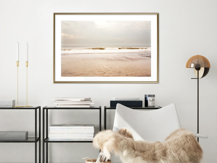 Poster Sea After the Storm - beach and sea landscape with waves against a gray sky 129835 additionalImage 15