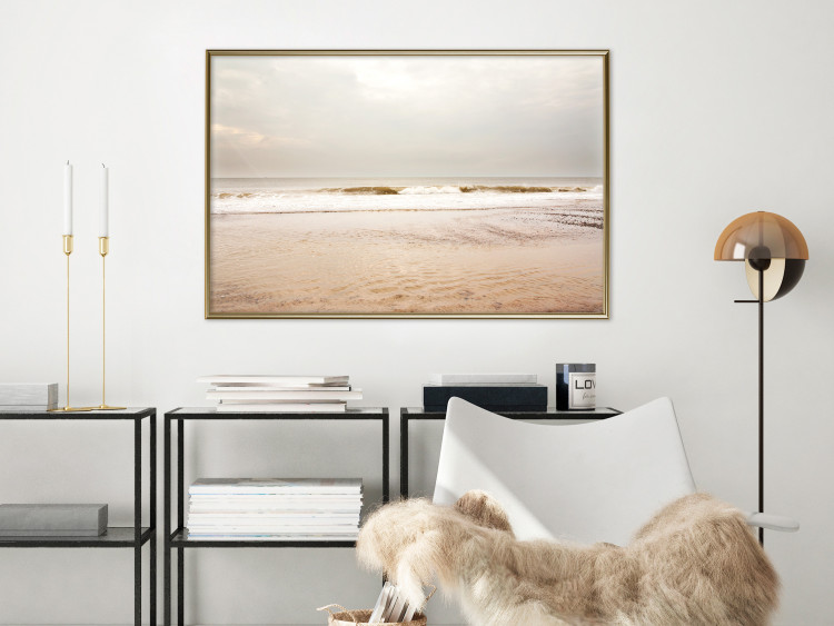 Poster Sea After the Storm - beach and sea landscape with waves against a gray sky 129835 additionalImage 10
