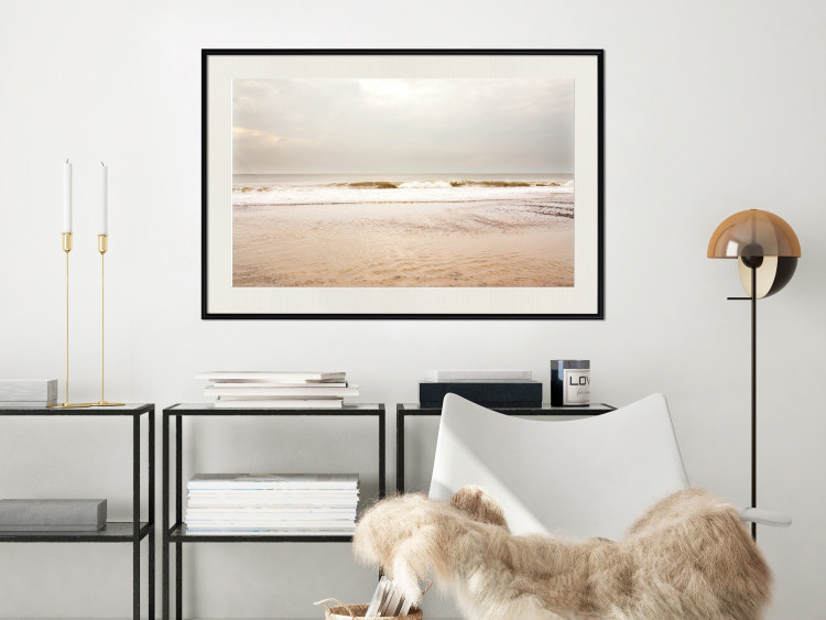 Poster Sea After the Storm - beach and sea landscape with waves against a gray sky 129835 additionalImage 24