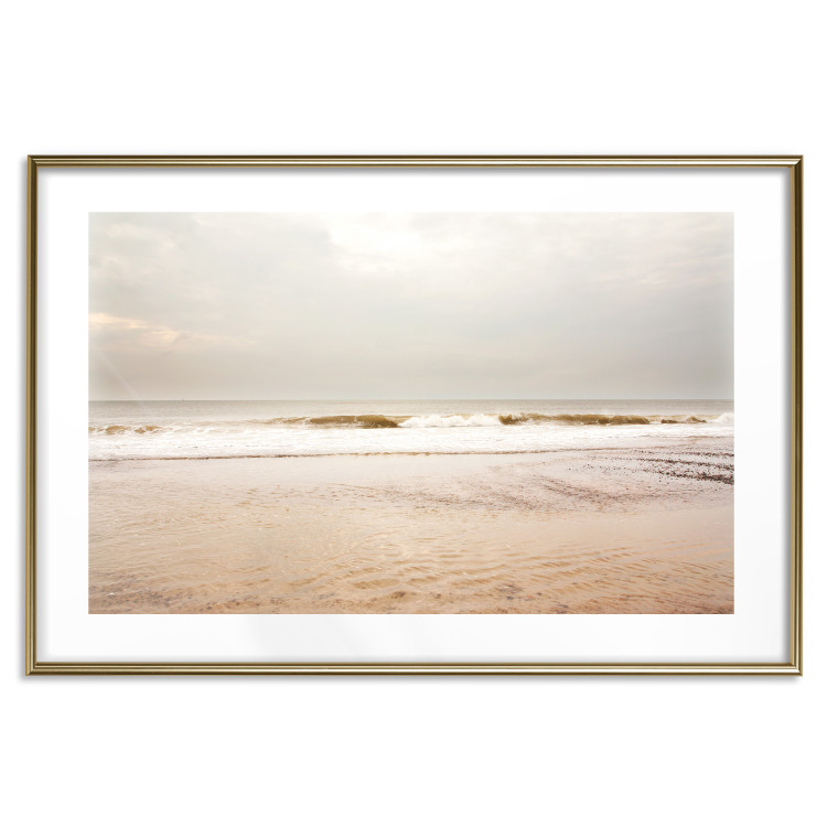 Poster Sea After the Storm - beach and sea landscape with waves against a gray sky 129835 additionalImage 16