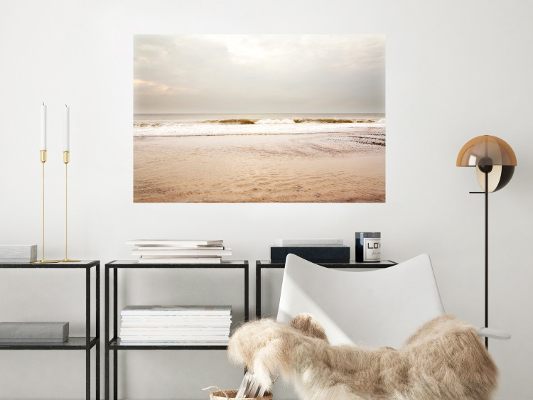 Poster Sea After the Storm - beach and sea landscape with waves against a gray sky 129835 additionalImage 7