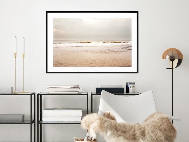 Poster Sea After the Storm - beach and sea landscape with waves against a gray sky 129835 additionalImage 23