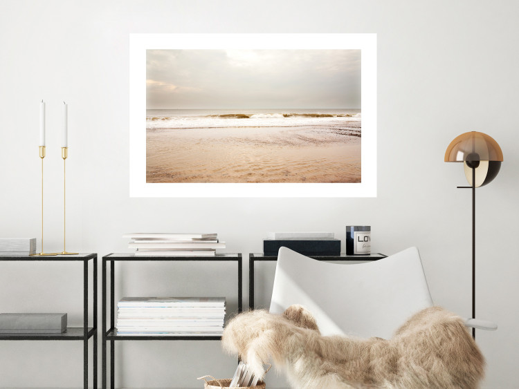 Poster Sea After the Storm - beach and sea landscape with waves against a gray sky 129835 additionalImage 6