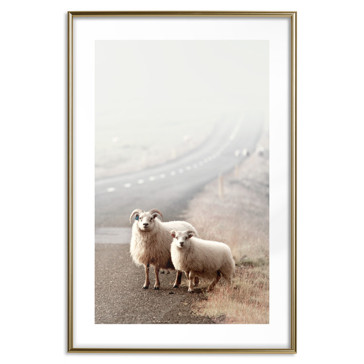 Poster Extraordinary Hitchhikers - landscape of animals by the road against a field 130235 additionalImage 16