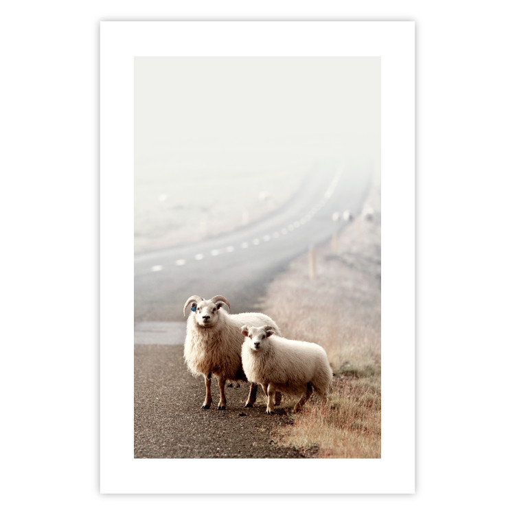 Poster Extraordinary Hitchhikers - landscape of animals by the road against a field 130235 additionalImage 19