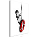 Canvas Art Print Boy with a lifebuoy - black and white graphic in street art style 132435 additionalThumb 2