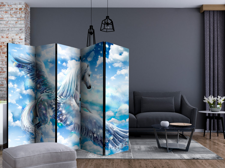 Room Divider Screen Pegasus (blue) II (5-piece) - winged horse and blue sky 132635 additionalImage 4