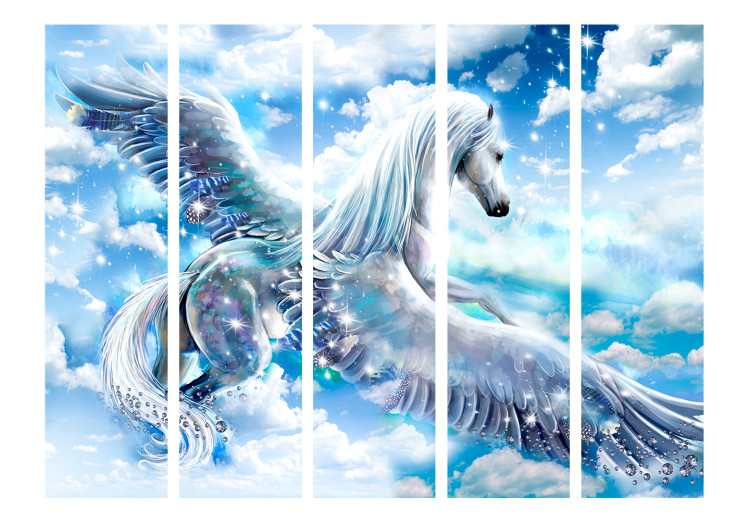 Room Divider Screen Pegasus (blue) II (5-piece) - winged horse and blue sky 132635 additionalImage 3