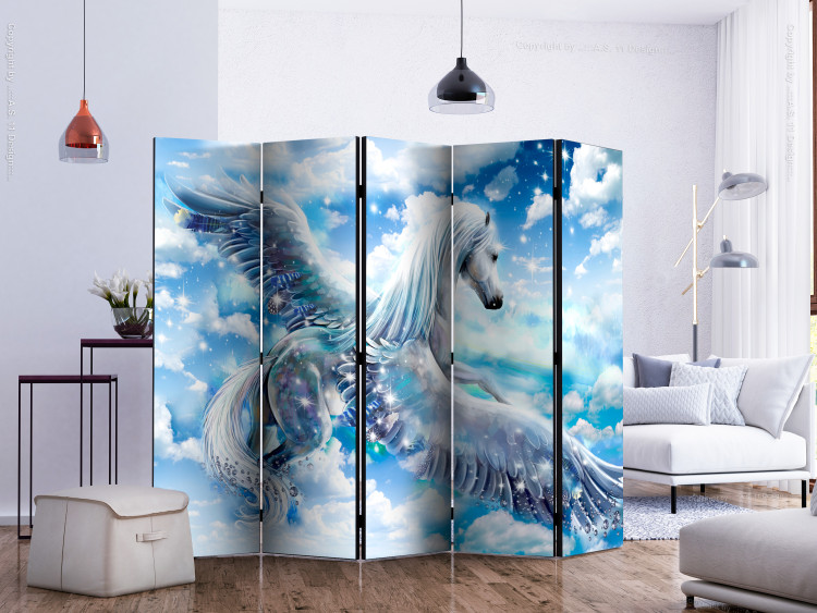 Room Divider Screen Pegasus (blue) II (5-piece) - winged horse and blue sky 132635 additionalImage 2