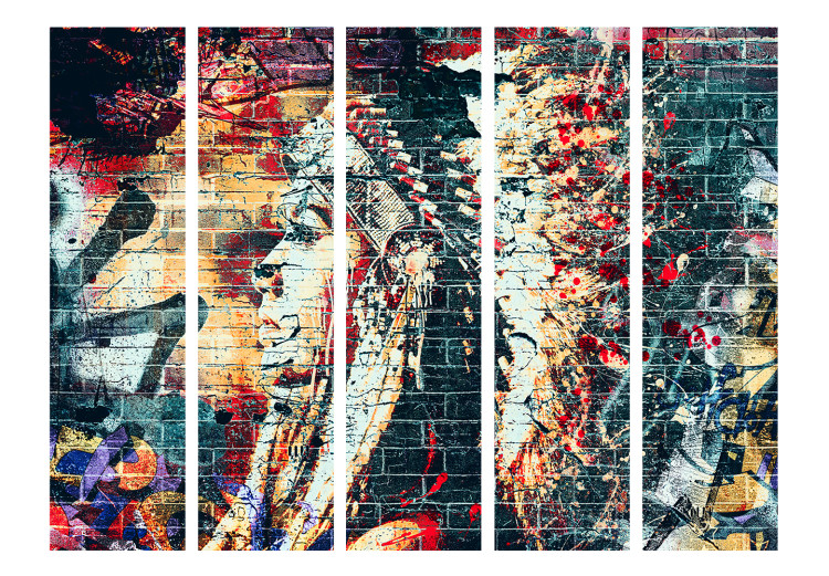 Room Separator Urban Warrior II (5-piece) - colorful figure against brick backdrop 132735 additionalImage 3