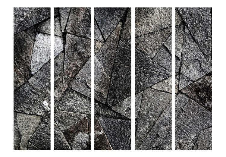 Folding Screen Sidewalk Tiles (Gray) II (5-piece) - dark background in triangles 132835 additionalImage 3