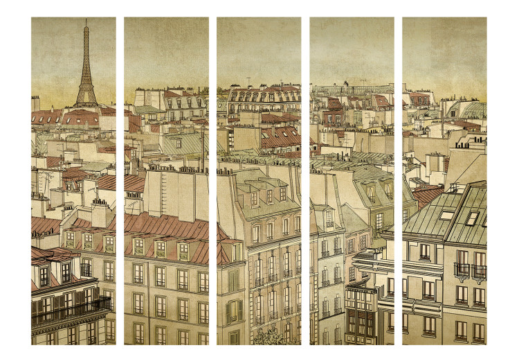 Folding Screen Farewell Paris II (5-piece) - sepia-toned cityscape in retro style 132935 additionalImage 3