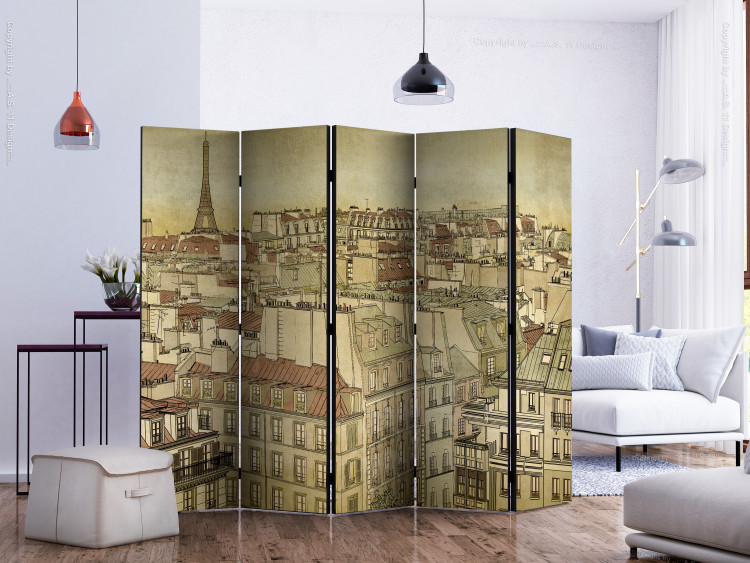 Folding Screen Farewell Paris II (5-piece) - sepia-toned cityscape in retro style 132935 additionalImage 2