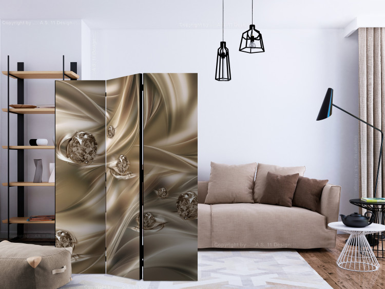 Folding Screen Velvet Kiss (3-piece) - golden diamonds on a luxurious background 133035 additionalImage 4