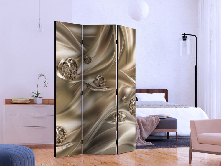 Folding Screen Velvet Kiss (3-piece) - golden diamonds on a luxurious background 133035 additionalImage 2