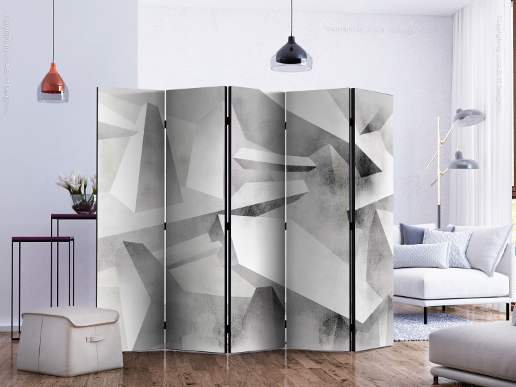 Room Divider Screen Frozen Wings II (5-piece) - geometric gray 3D composition 133435 additionalImage 2