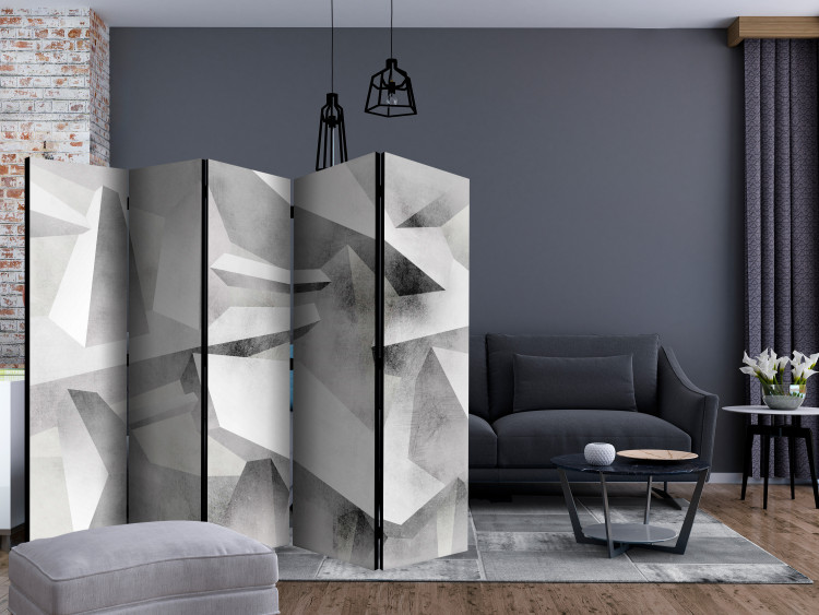 Room Divider Screen Frozen Wings II (5-piece) - geometric gray 3D composition 133435 additionalImage 4