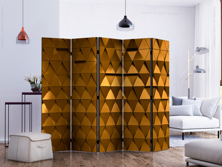 Room Separator Golden Armor II (5-piece) - geometric background in shining triangles 133535 additionalImage 2