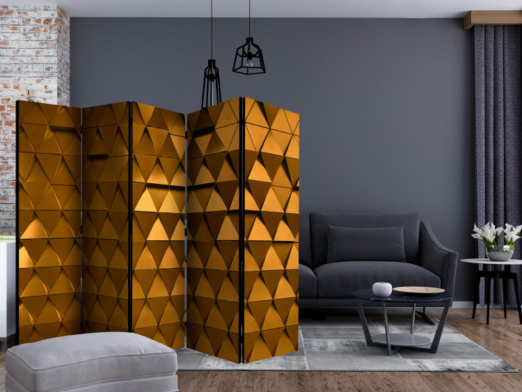 Room Separator Golden Armor II (5-piece) - geometric background in shining triangles 133535 additionalImage 4