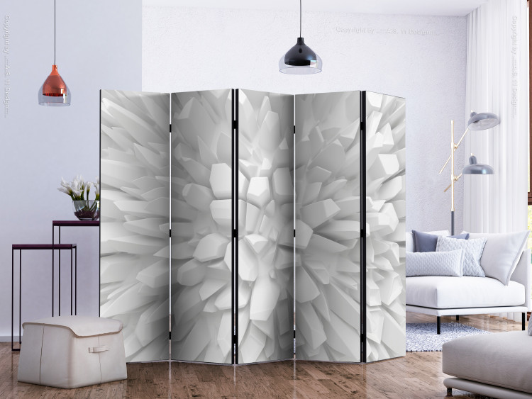 Folding Screen White Dahlia II - uneven and white geometric figures with 3D imitation 133635 additionalImage 2