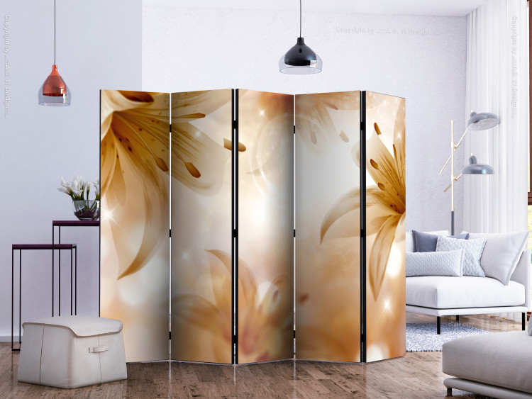 Room Divider Golden Years II - light brown lily flowers on an abstract background 133735 additionalImage 2