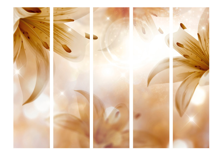 Room Divider Golden Years II - light brown lily flowers on an abstract background 133735 additionalImage 3