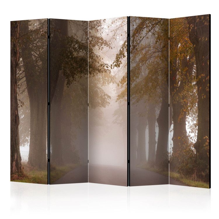 Room Divider Blind Alley II - landscape of a foggy road with trees on both sides 134035